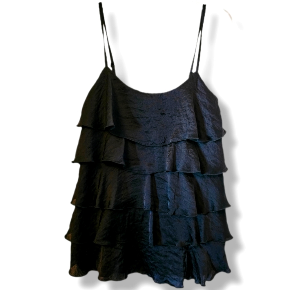 I.N. San Francisco Black Satin Spaghetti Strap Layered Tank